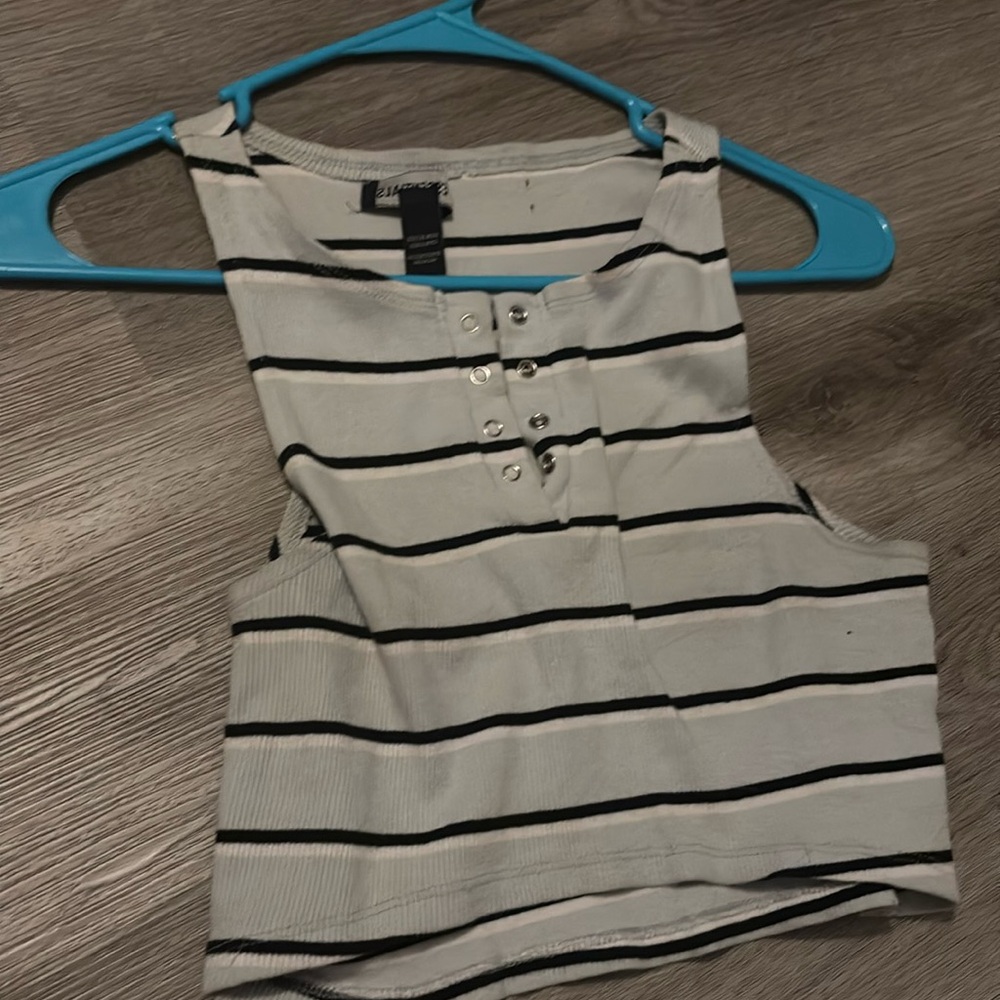 cute sky baby blue white and black striped shirt crop top
